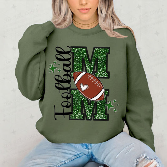 GREEN FOOTBALL MOM *FAUX SEQUIN*