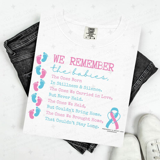 WE REMEMBER THE BABIES - PINK/BLUE TEXT + FOOTPRINTS