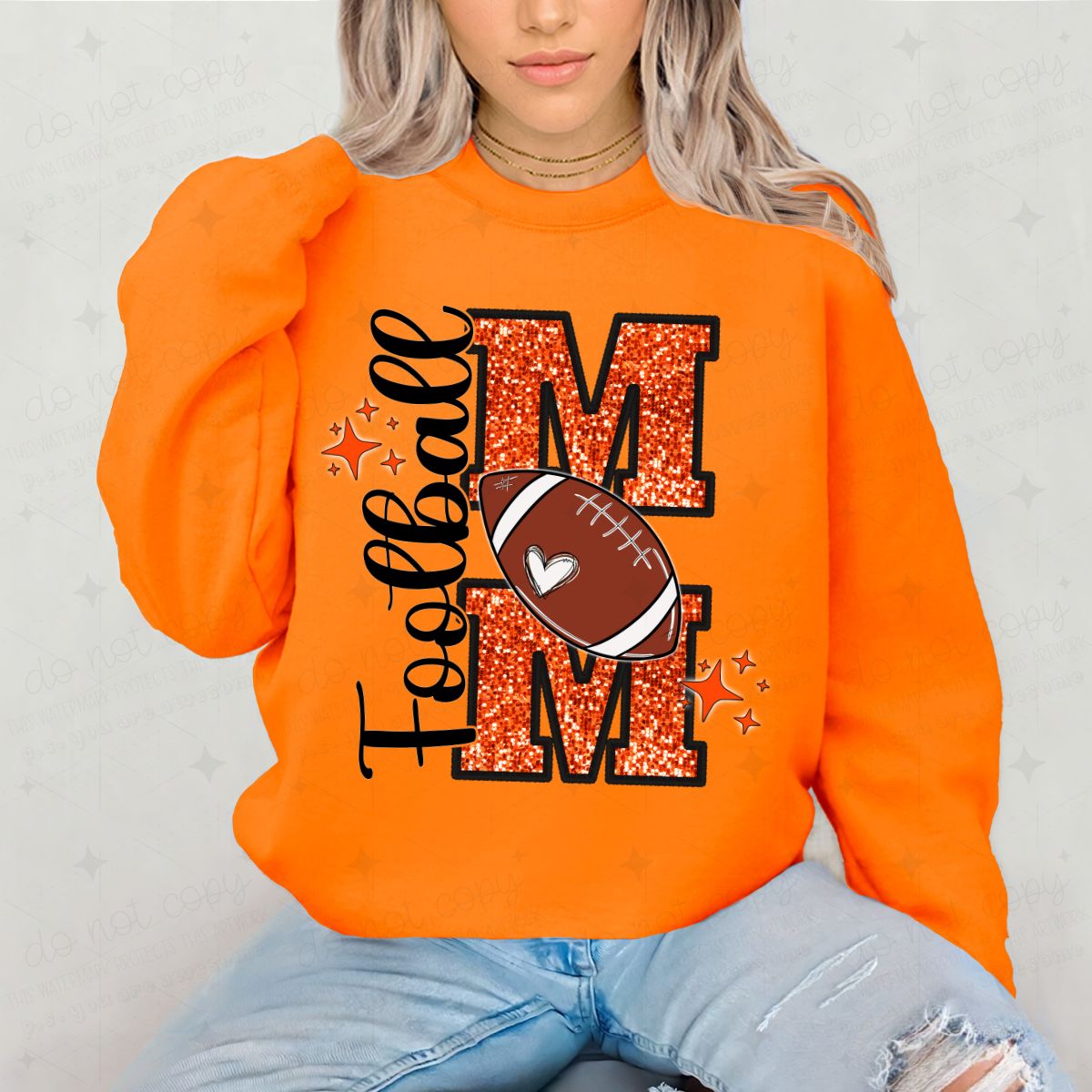 ORANGE FOOTBALL MOM *FAUX SEQUIN*