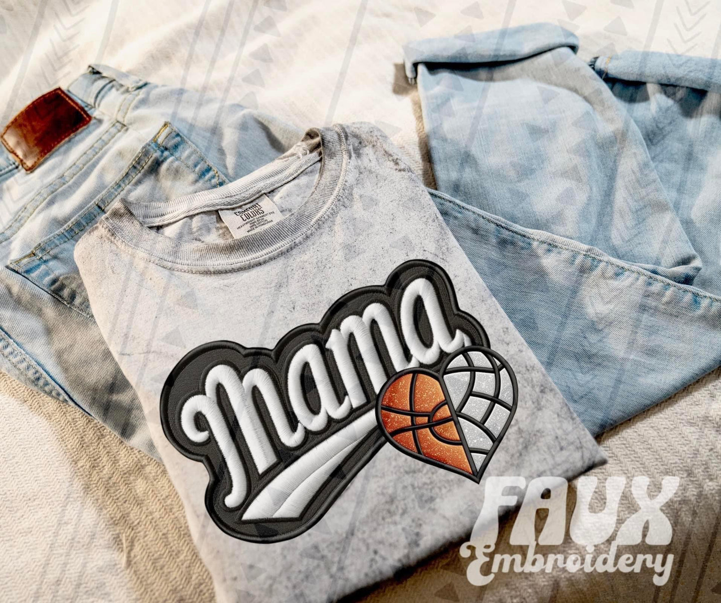 Faux Embroidered Mama Sports Patch (DTF) Color Blast Tee-Ollie & Co.