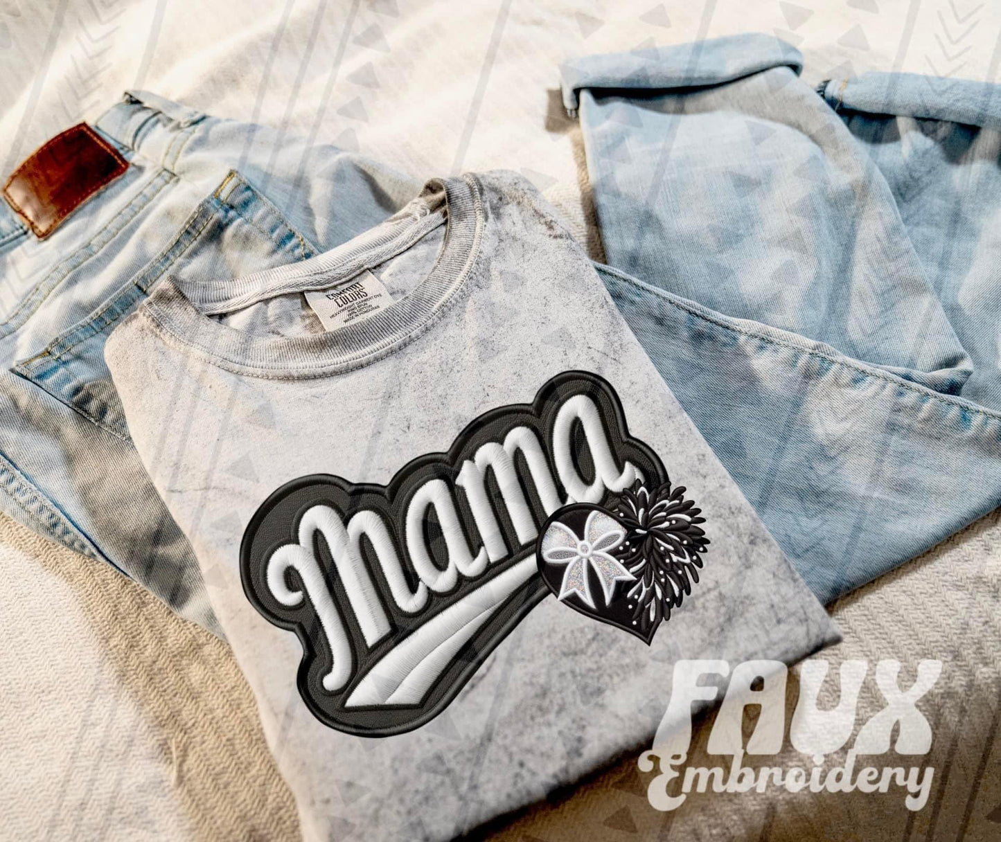 Faux Embroidered Mama Sports Patch (DTF) Color Blast Tee-Ollie & Co.