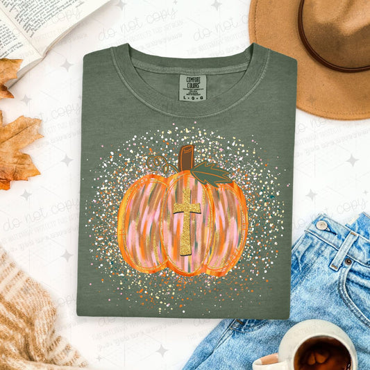 PUMPKIN W/ CROSS - FAUX GLITTER