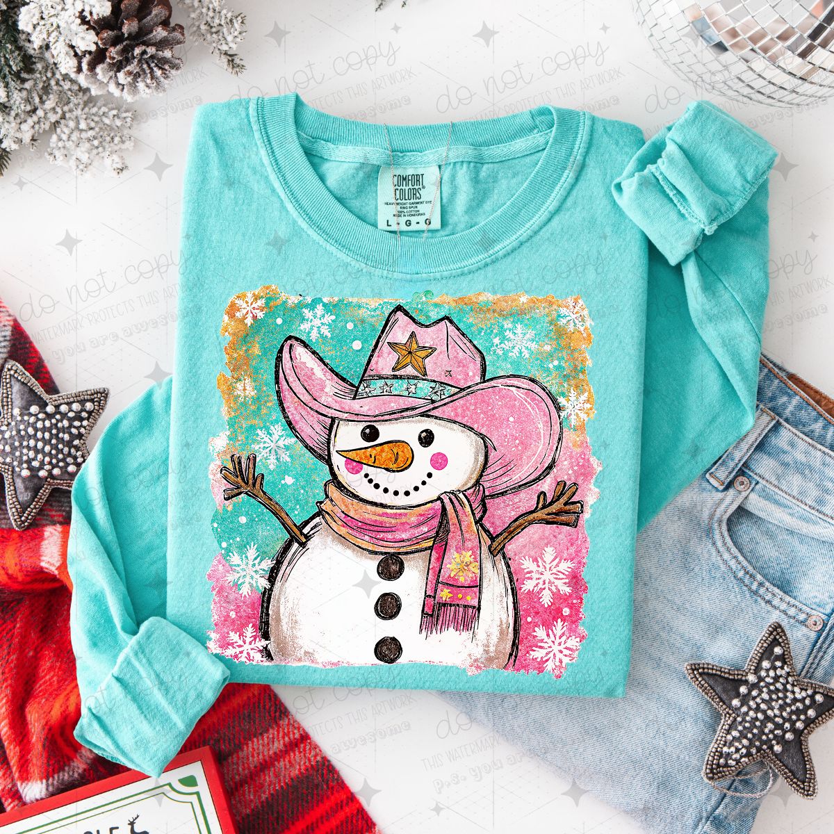 WATERCOLOR WESTERN SNOWMAN