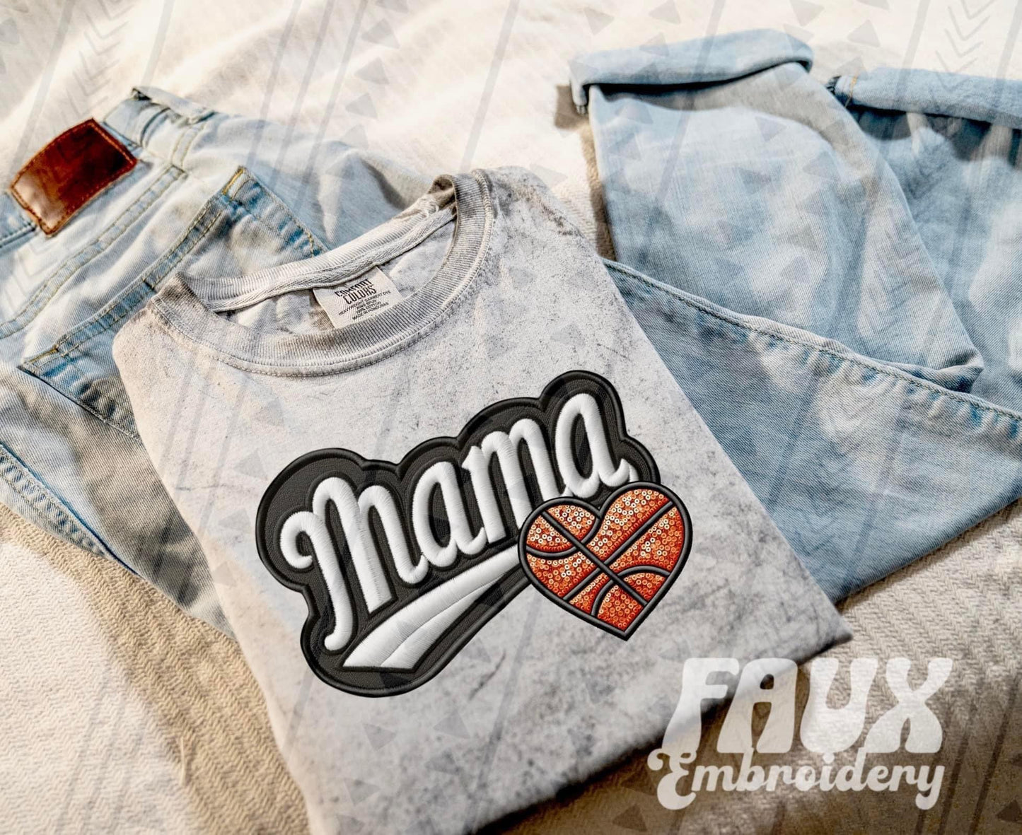 Faux Embroidered Mama Sports Patch (DTF) Color Blast Tee-Ollie & Co.