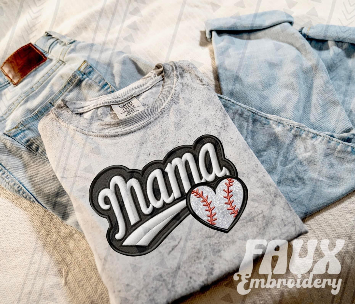 Faux Embroidered Mama Sports Patch (DTF) Color Blast Tee-Ollie & Co.