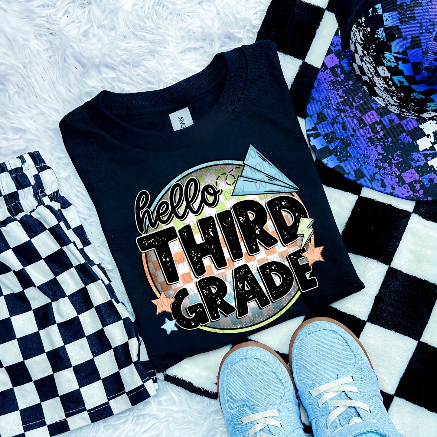 Back To School Checker Circle Hello Grade-Ollie & Co.