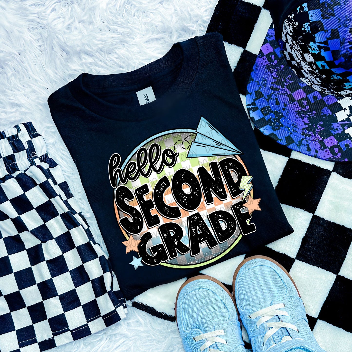 Back To School Checker Circle Hello Grade-Ollie & Co.