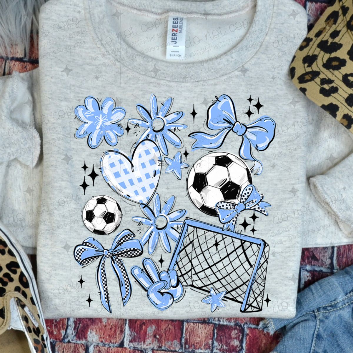 COQUETTE SOCCER GAME DAY DOODLE - COLUMBIA BLUE