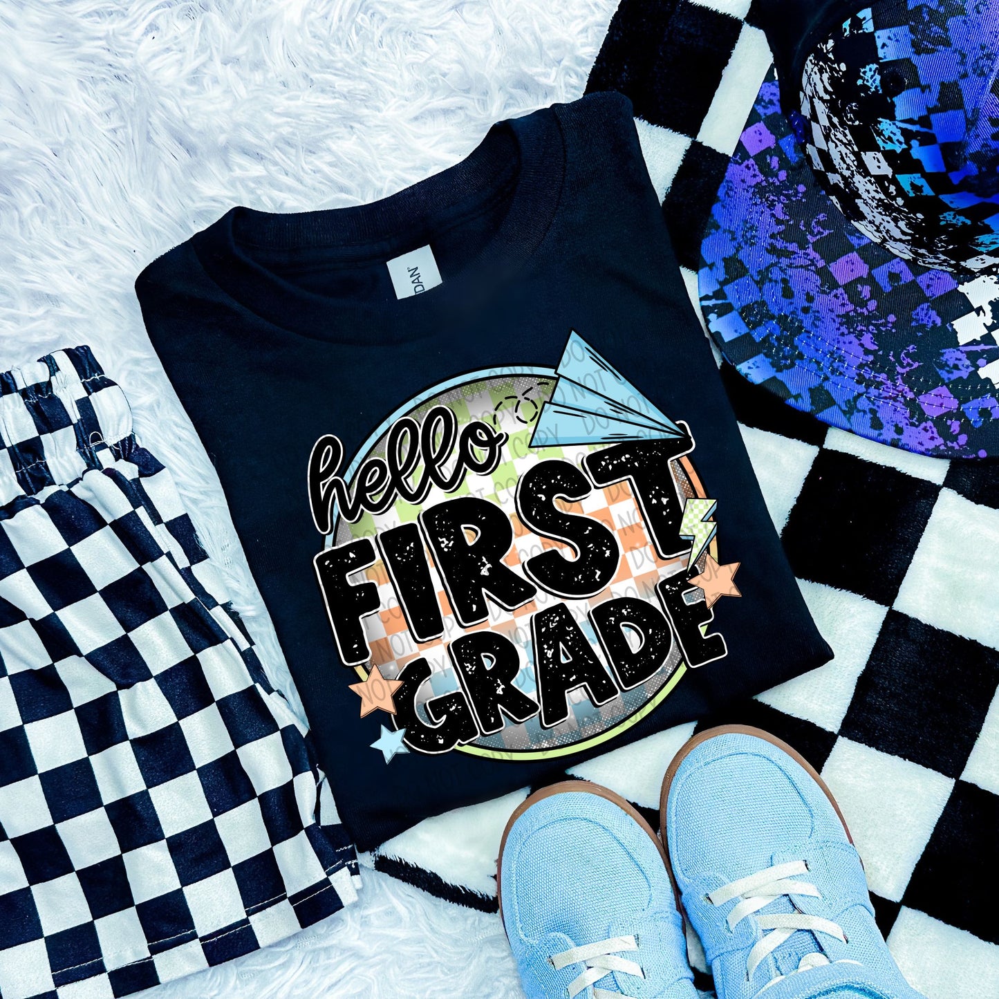 Back To School Checker Circle Hello Grade-Ollie & Co.