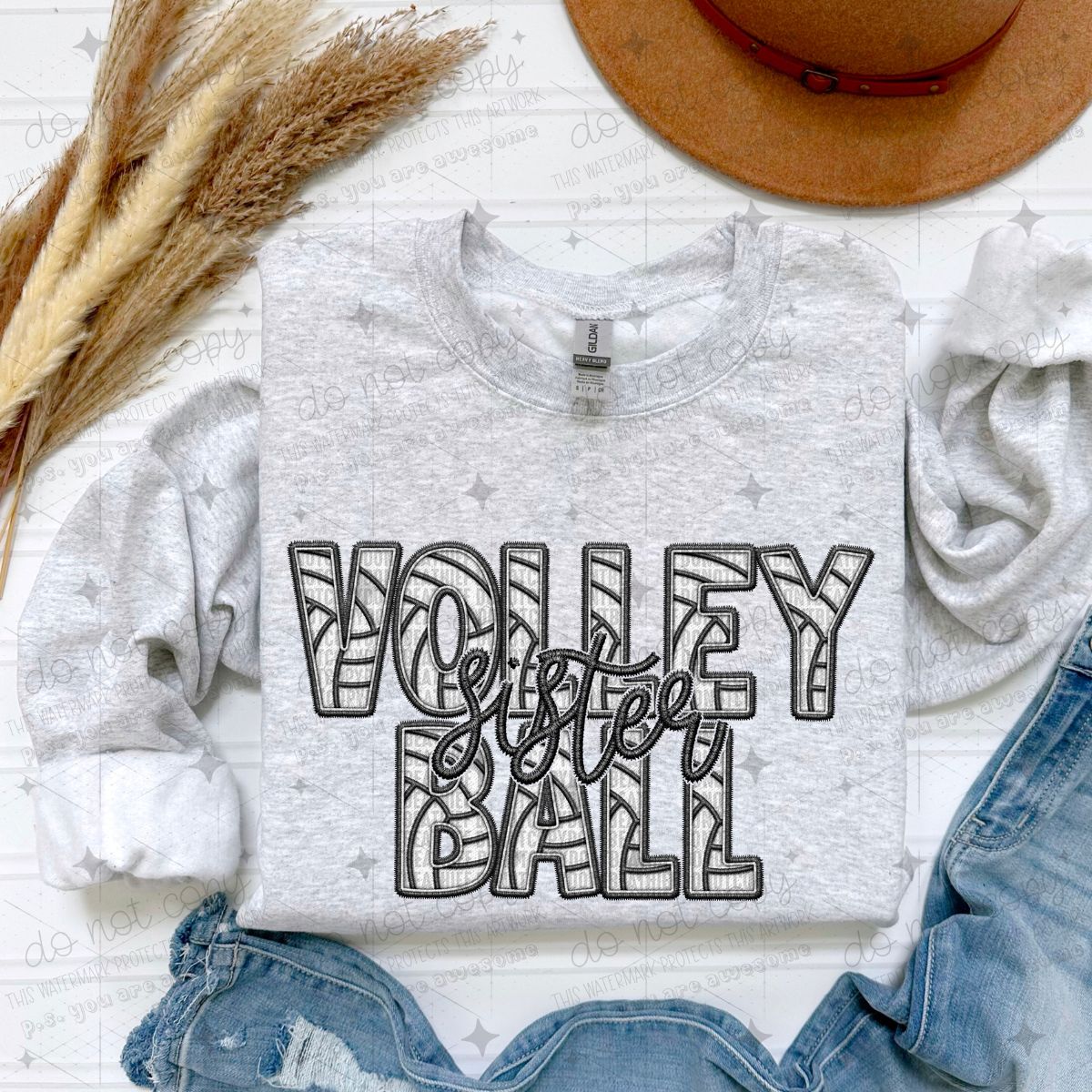 VOLLEYBALL FAMILY - FAUX EMBROIDERY - PICK YOUR TITLE