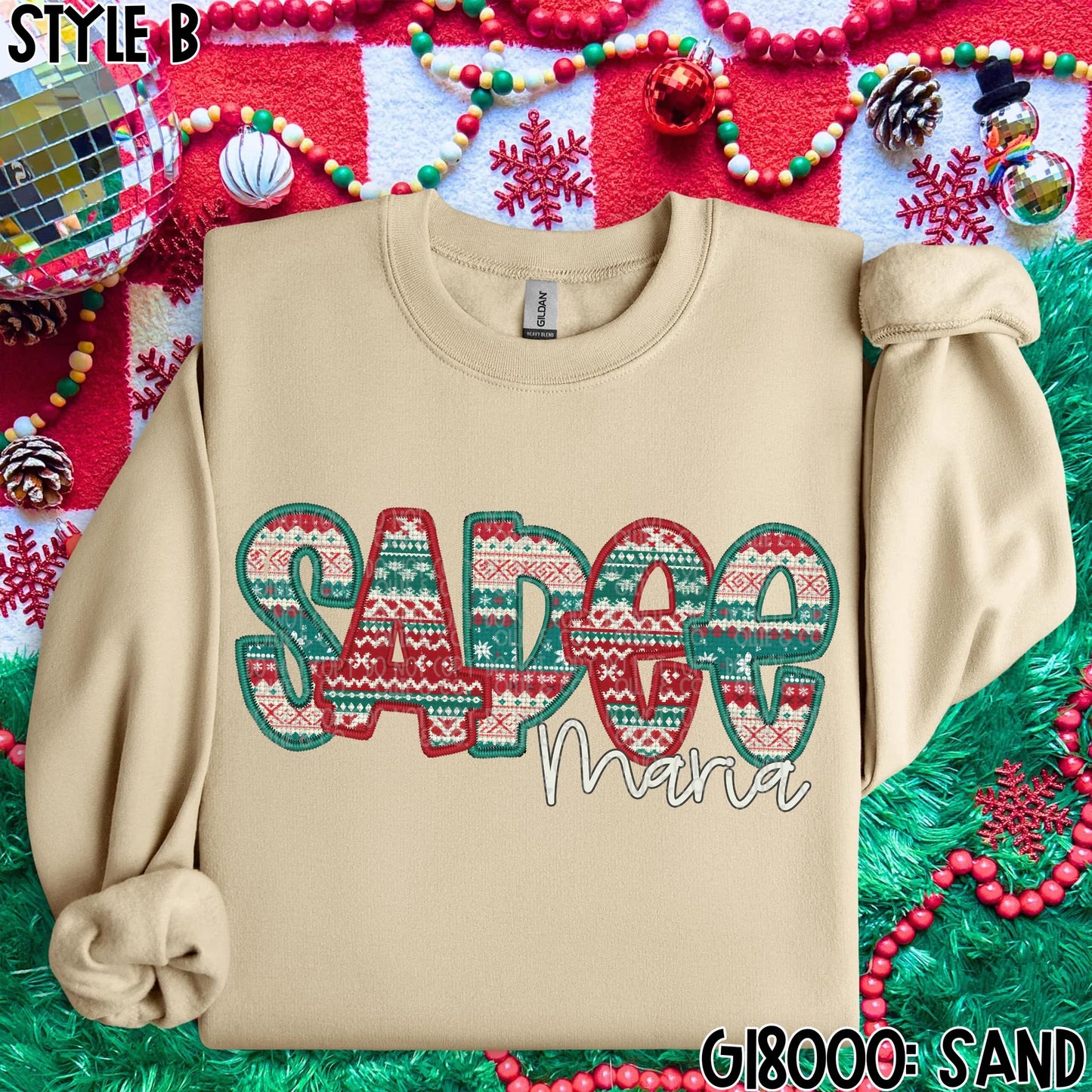 Faux Embroidery Christmas Sweater Names *OLLIE & CO EXCLUSIVE*-Ollie & Co.