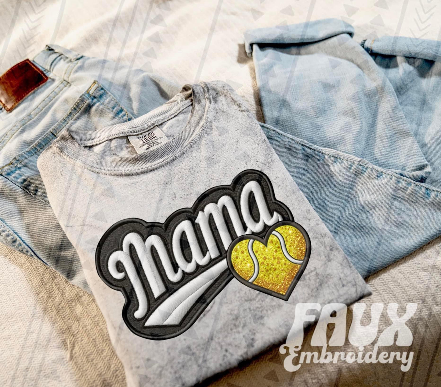 Faux Embroidered Mama Sports Patch (DTF) Color Blast Tee-Ollie & Co.
