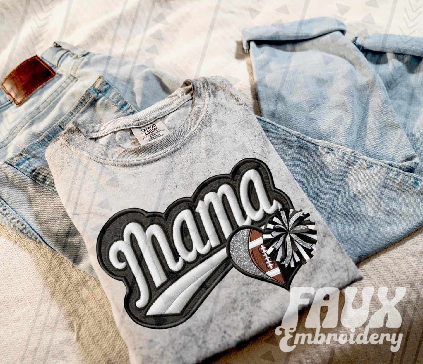 Faux Embroidered Mama Sports Patch (DTF) Color Blast Tee-Ollie & Co.