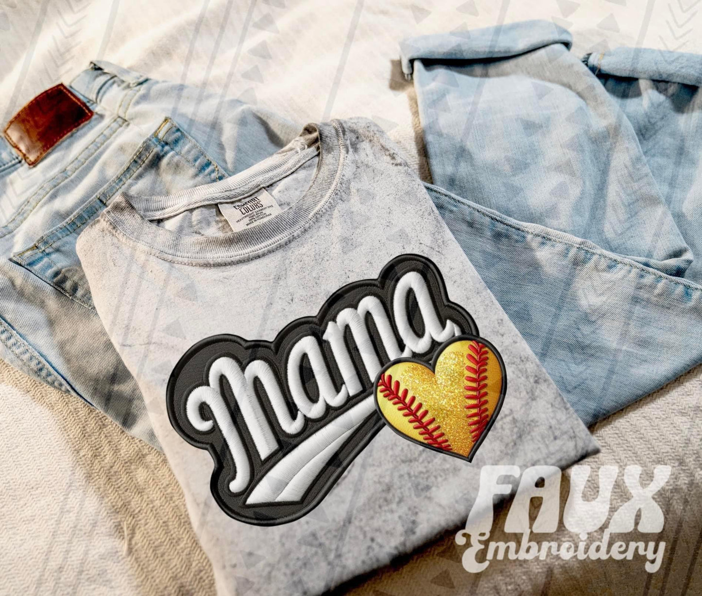 Faux Embroidered Mama Sports Patch (DTF) Color Blast Tee-Ollie & Co.