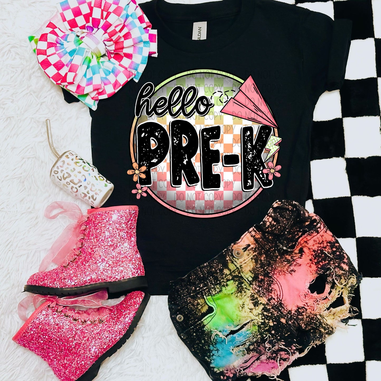 Back To School Checker Circle Hello Grade-Ollie & Co.