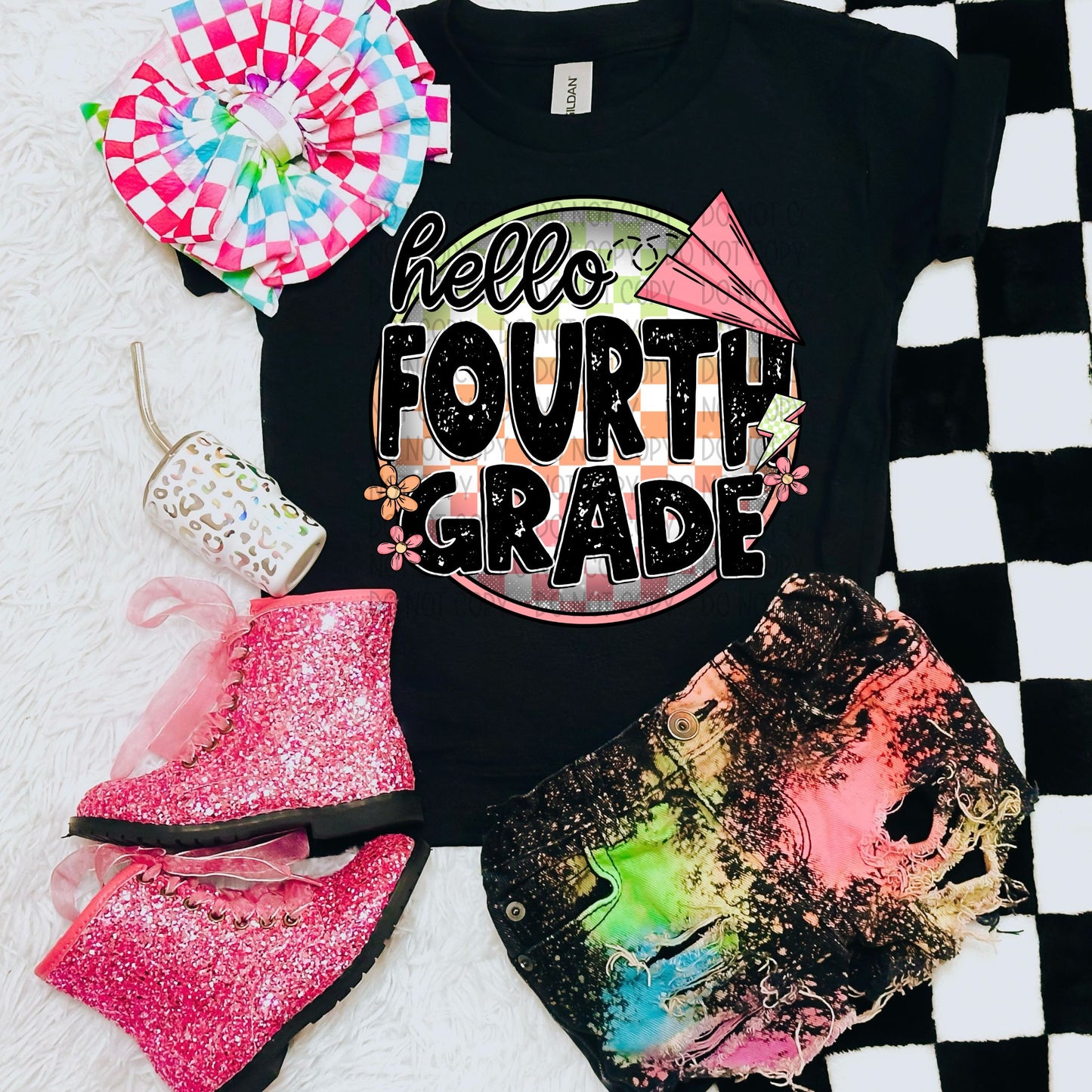 Back To School Checker Circle Hello Grade-Ollie & Co.