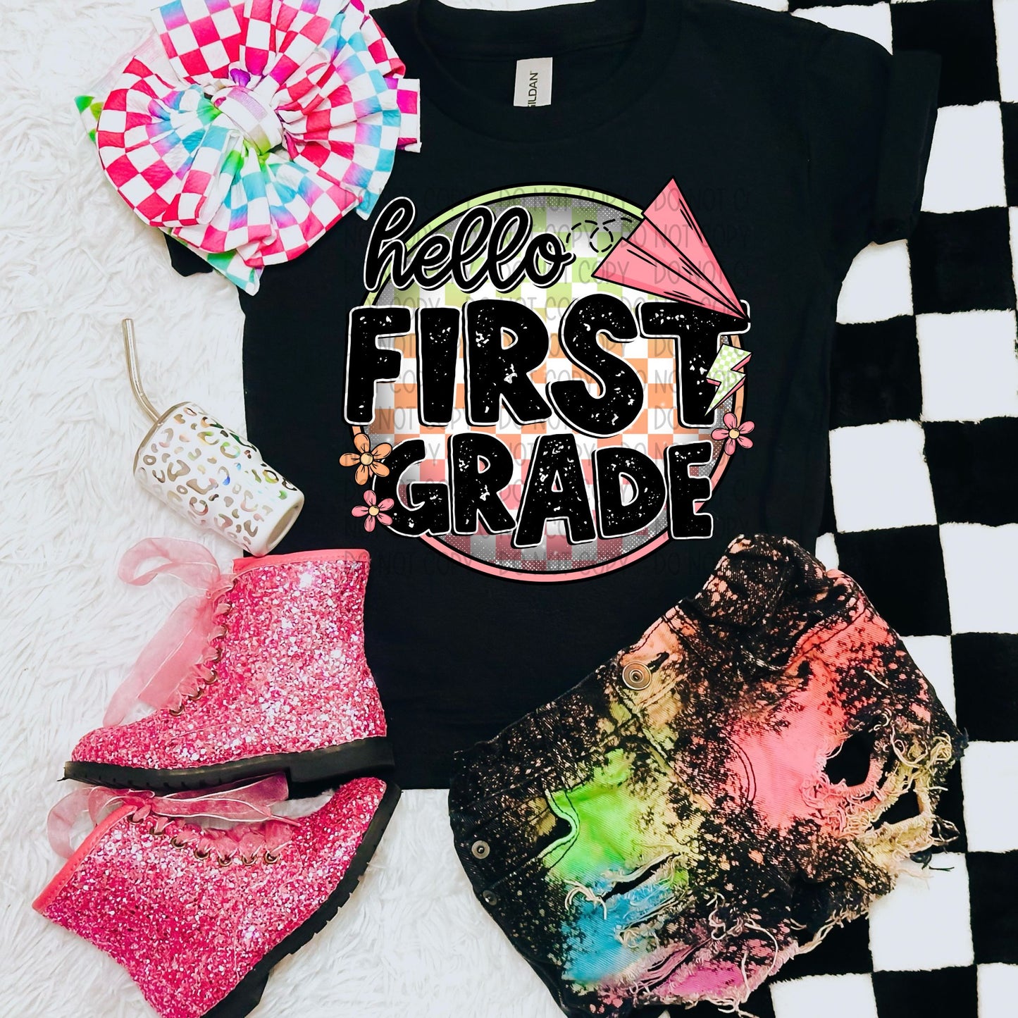 Back To School Checker Circle Hello Grade-Ollie & Co.