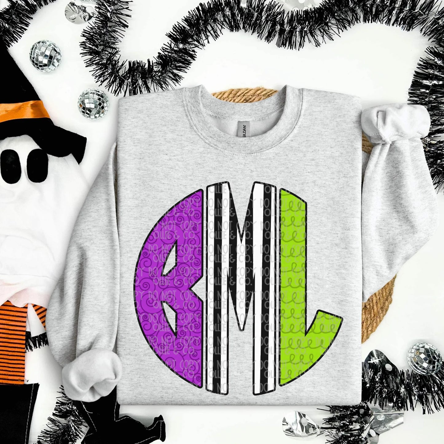 Lime Purple and Black white stripes Monogram-Ollie & Co.
