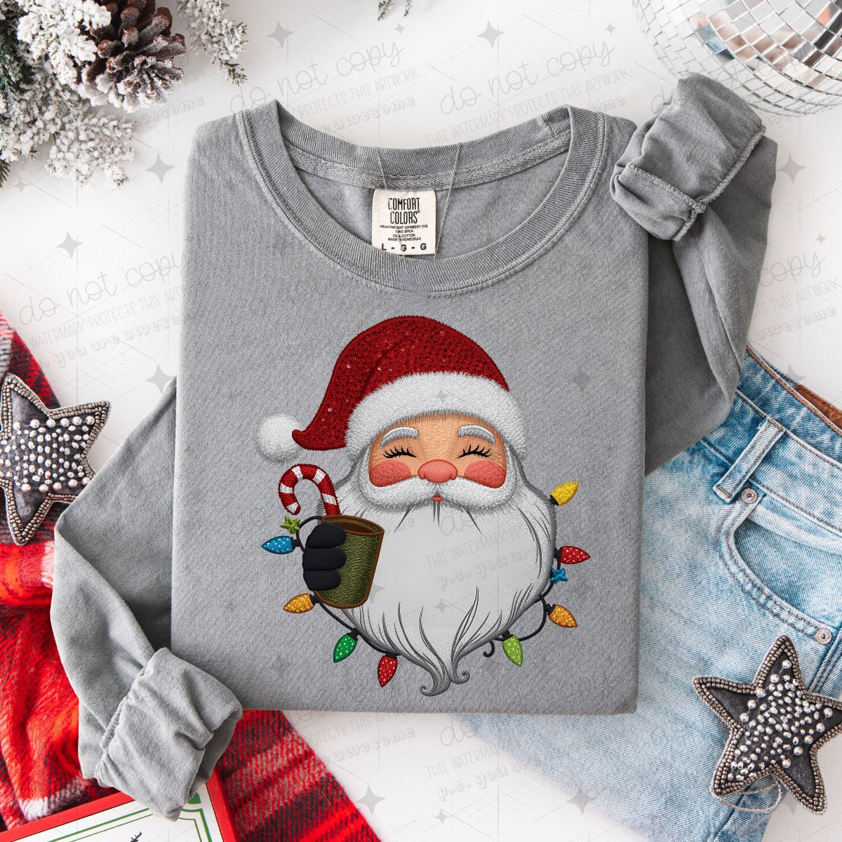 SANTA - FAUX EMBROIDERY/FAUX SEQUIN