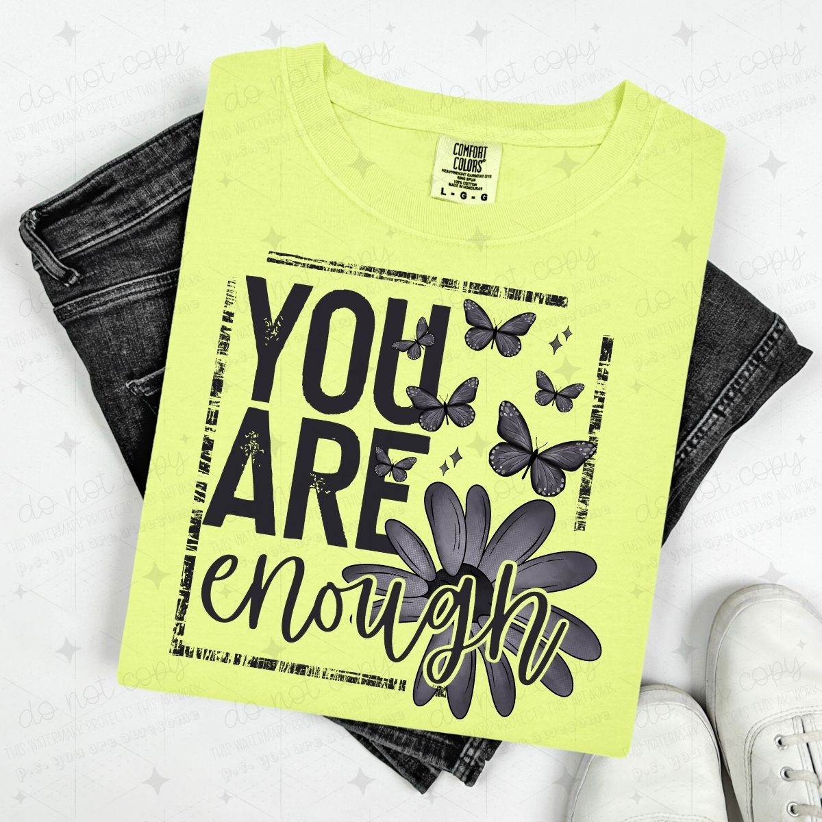 YOU ARE ENOUGH - BLACK BUTTERFLIES + FLOWER