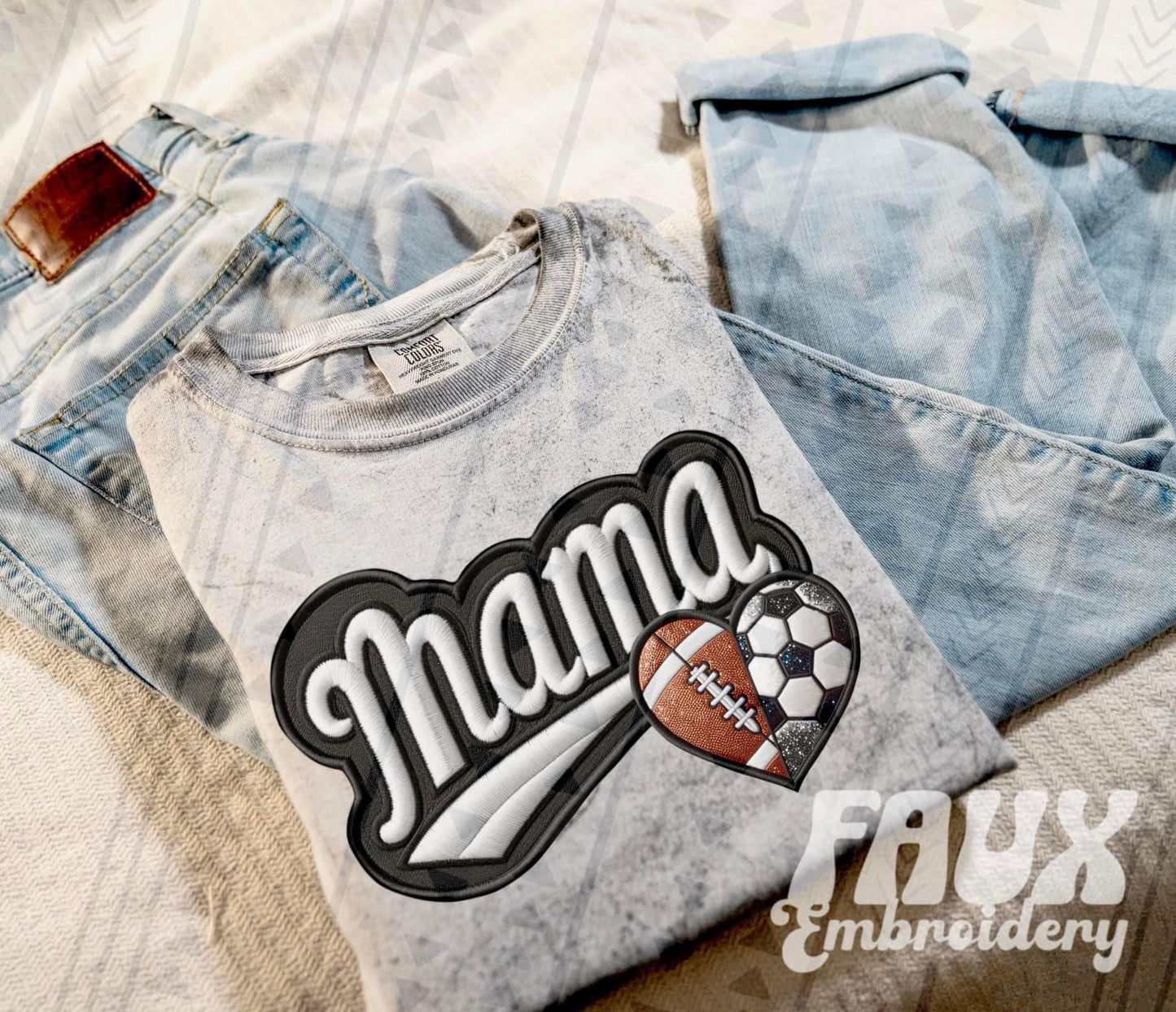 Faux Embroidered Mama Sports Patch (DTF) Color Blast Tee-Ollie & Co.
