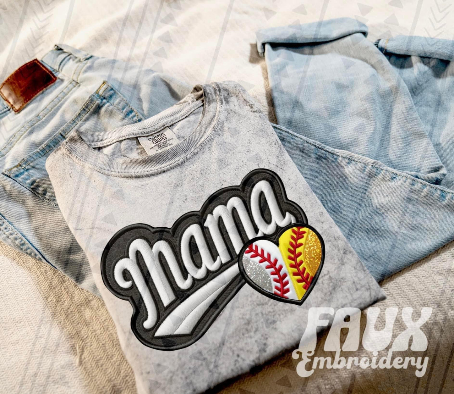 Faux Embroidered Mama Sports Patch (DTF) Color Blast Tee-Ollie & Co.