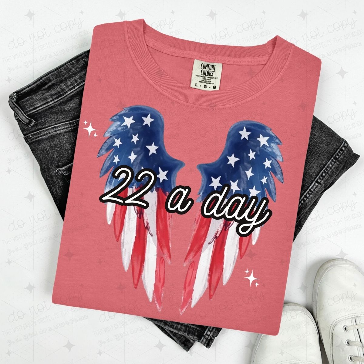 22 A DAY - AMERICAN FLAG ANGEL WINGS