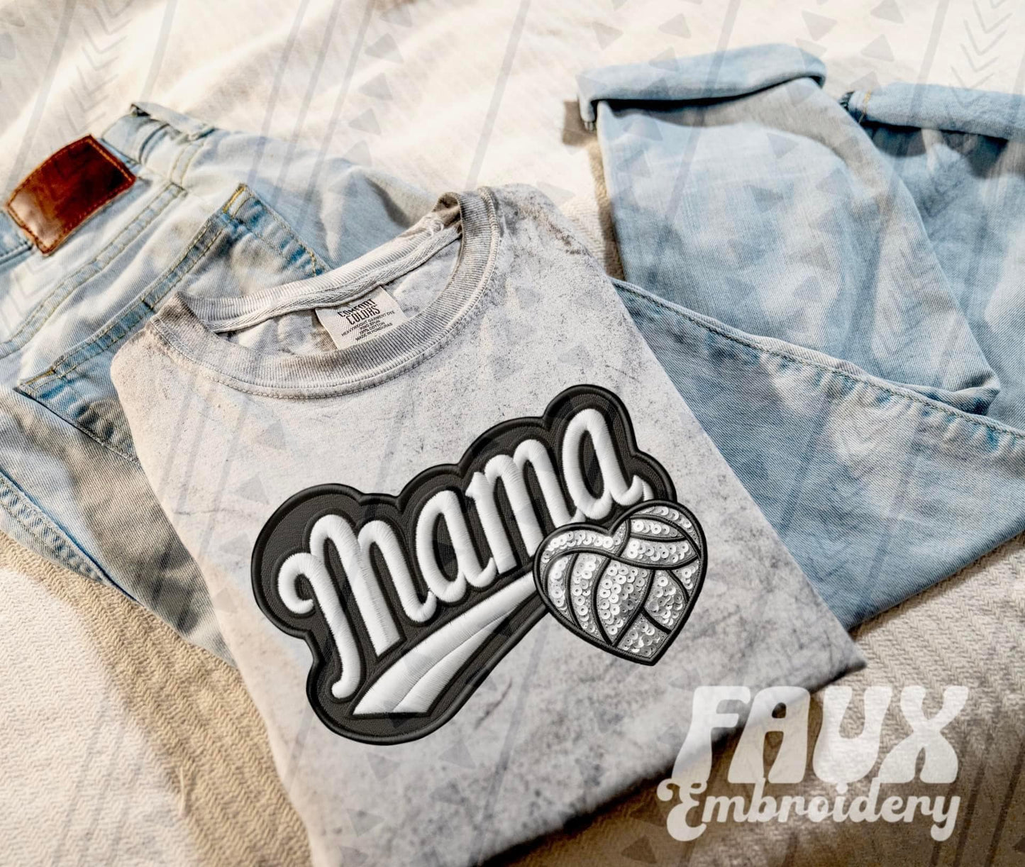 Faux Embroidered Mama Sports Patch (DTF) Color Blast Tee-Ollie & Co.