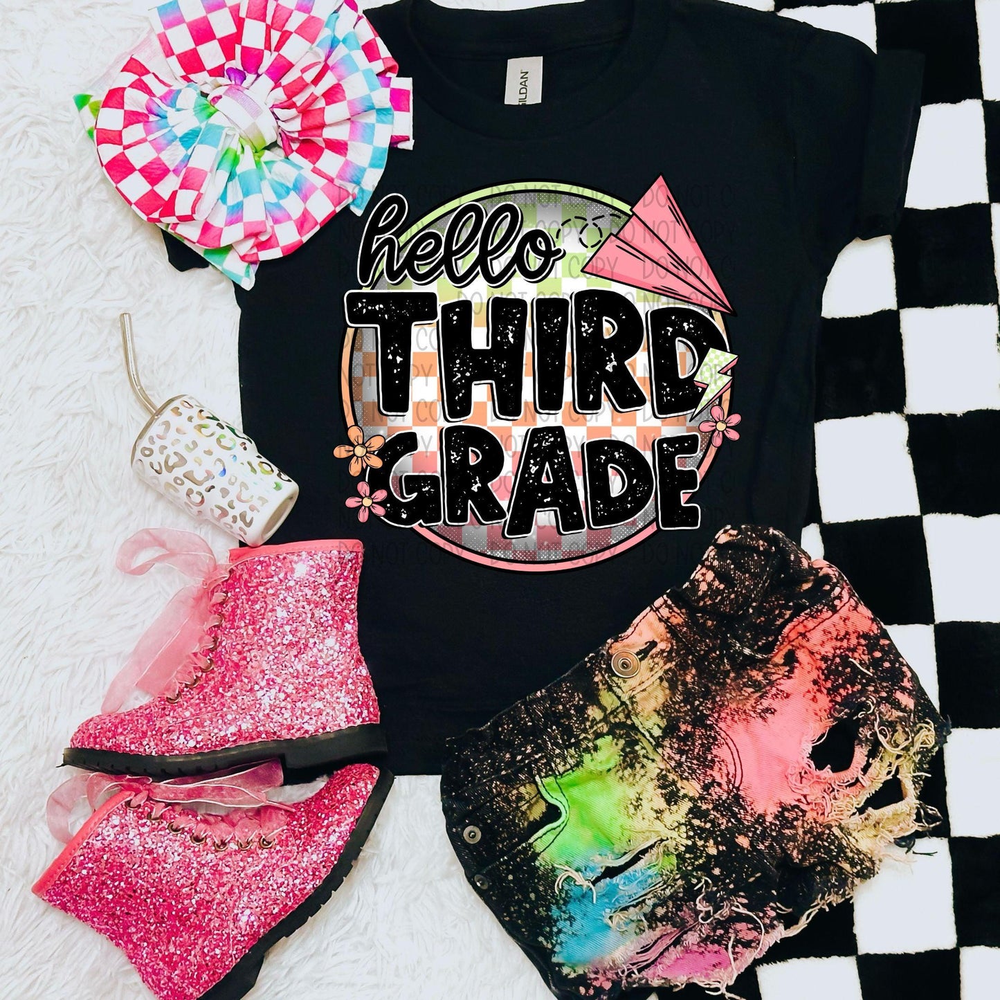 Back To School Checker Circle Hello Grade-Ollie & Co.