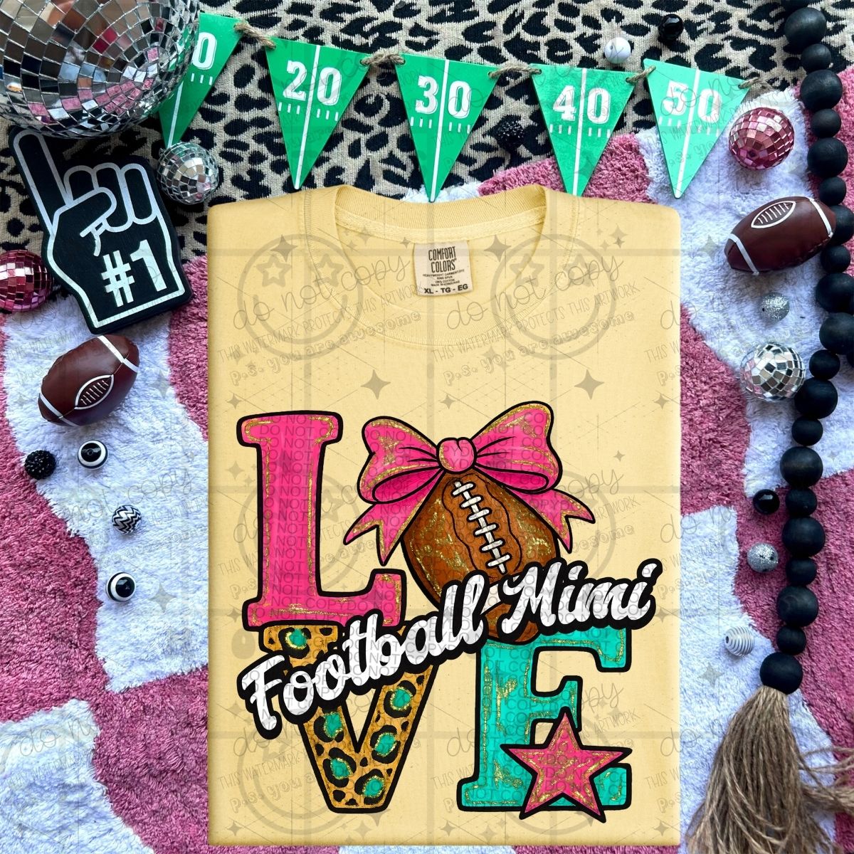 COQUETTE FOOTBALL LOVE - FAUX GLITTER - PICK YOUR TITLE
