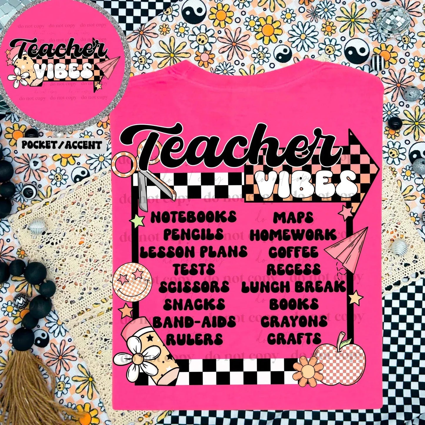 Teacher Vibes Front & Back-Ollie & Co.