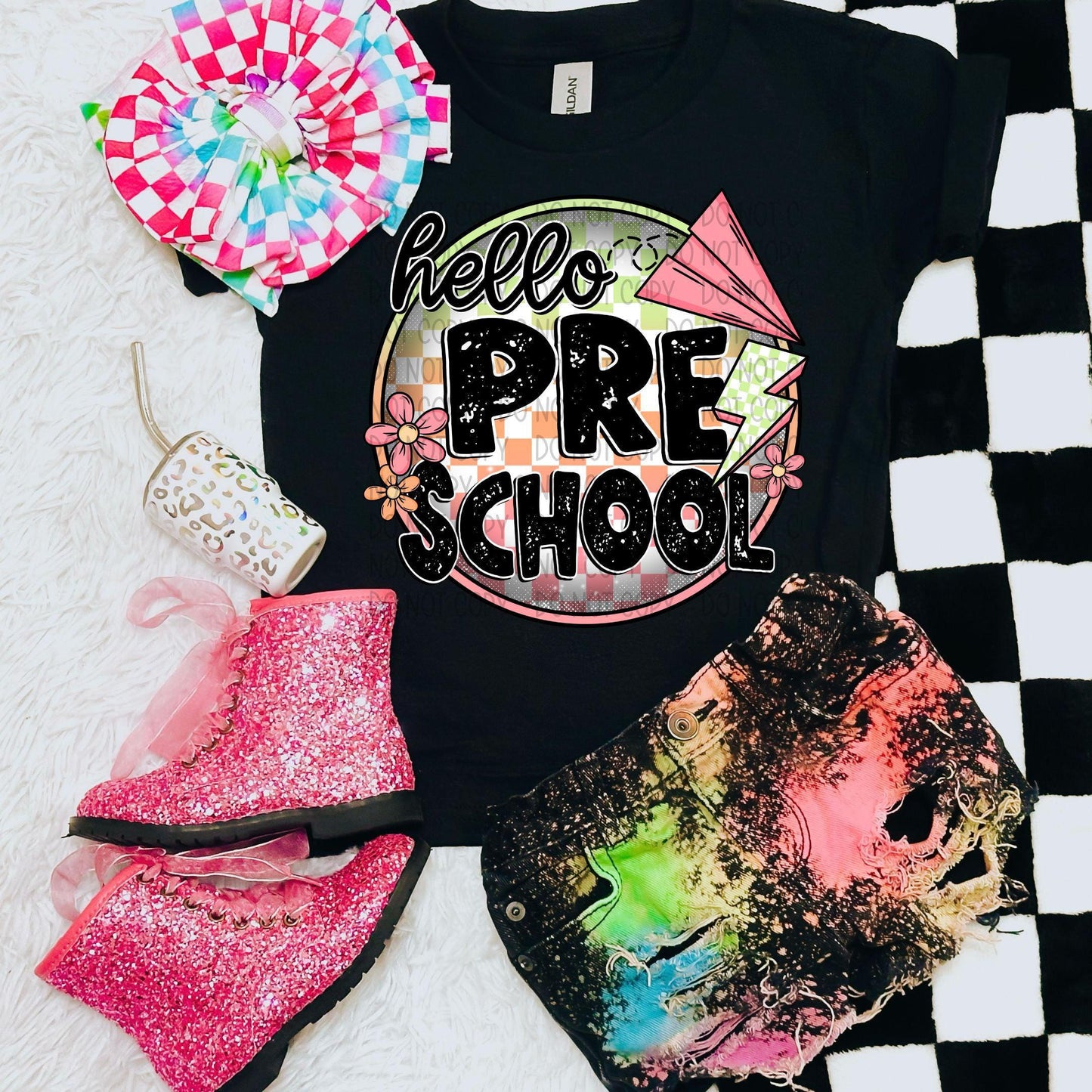 Back To School Checker Circle Hello Grade-Ollie & Co.