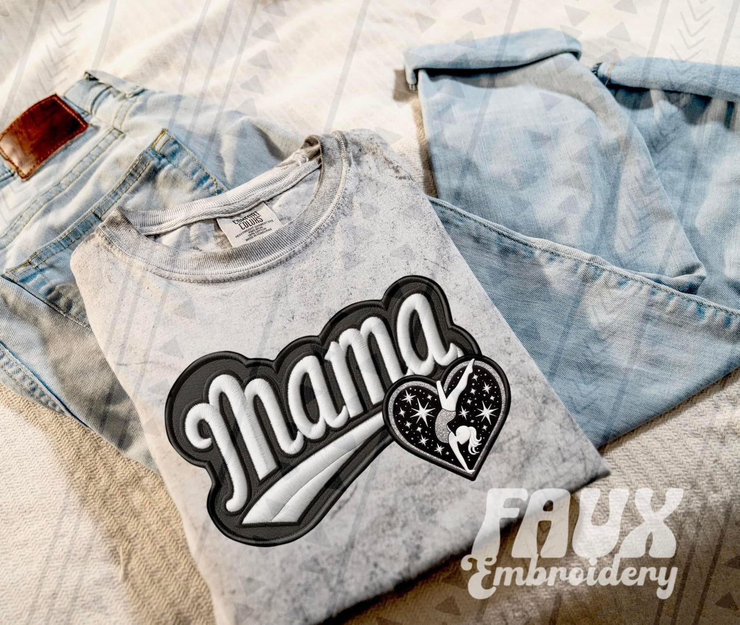 Faux Embroidered Mama Sports Patch (DTF) Color Blast Tee-Ollie & Co.