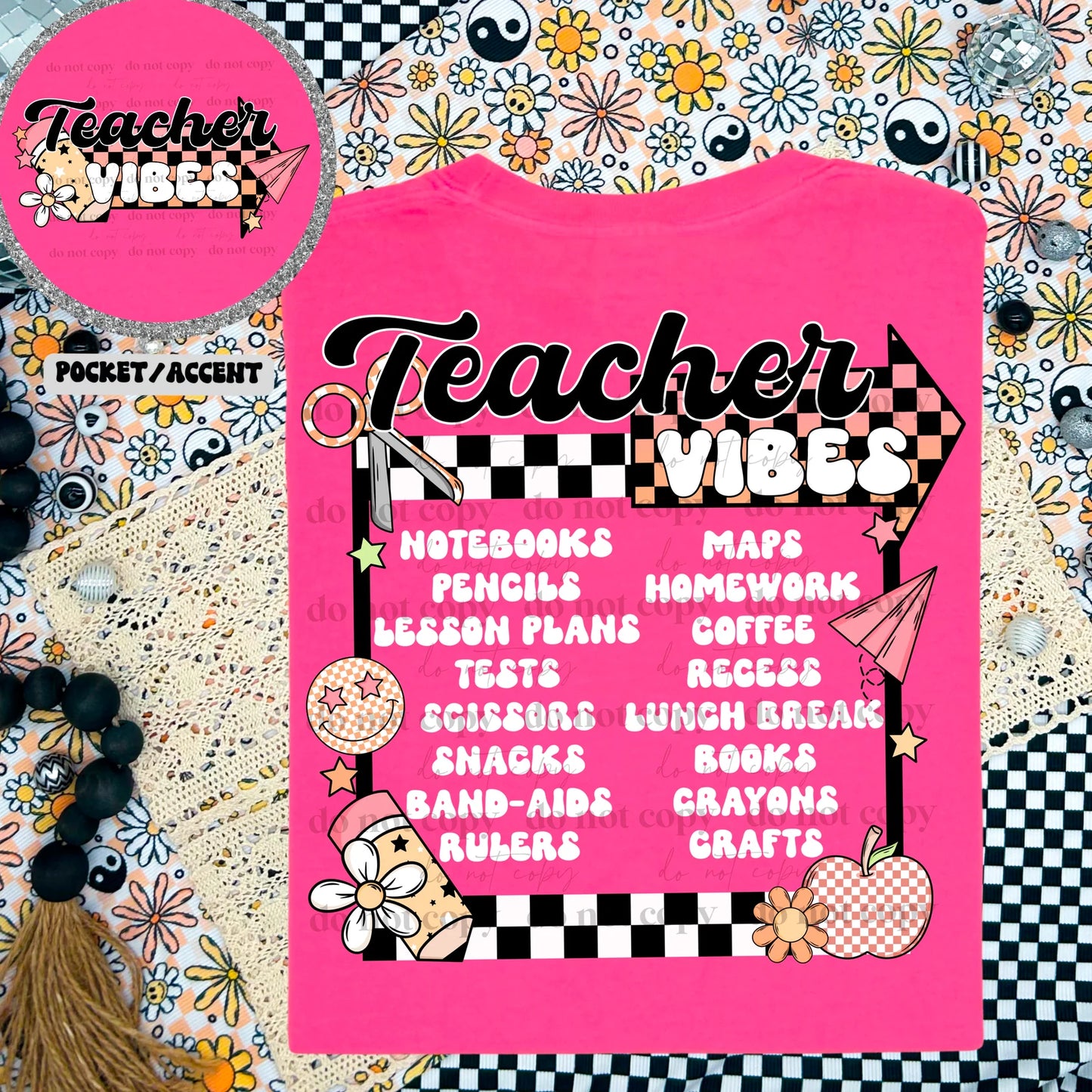 Teacher Vibes Front & Back-Ollie & Co.