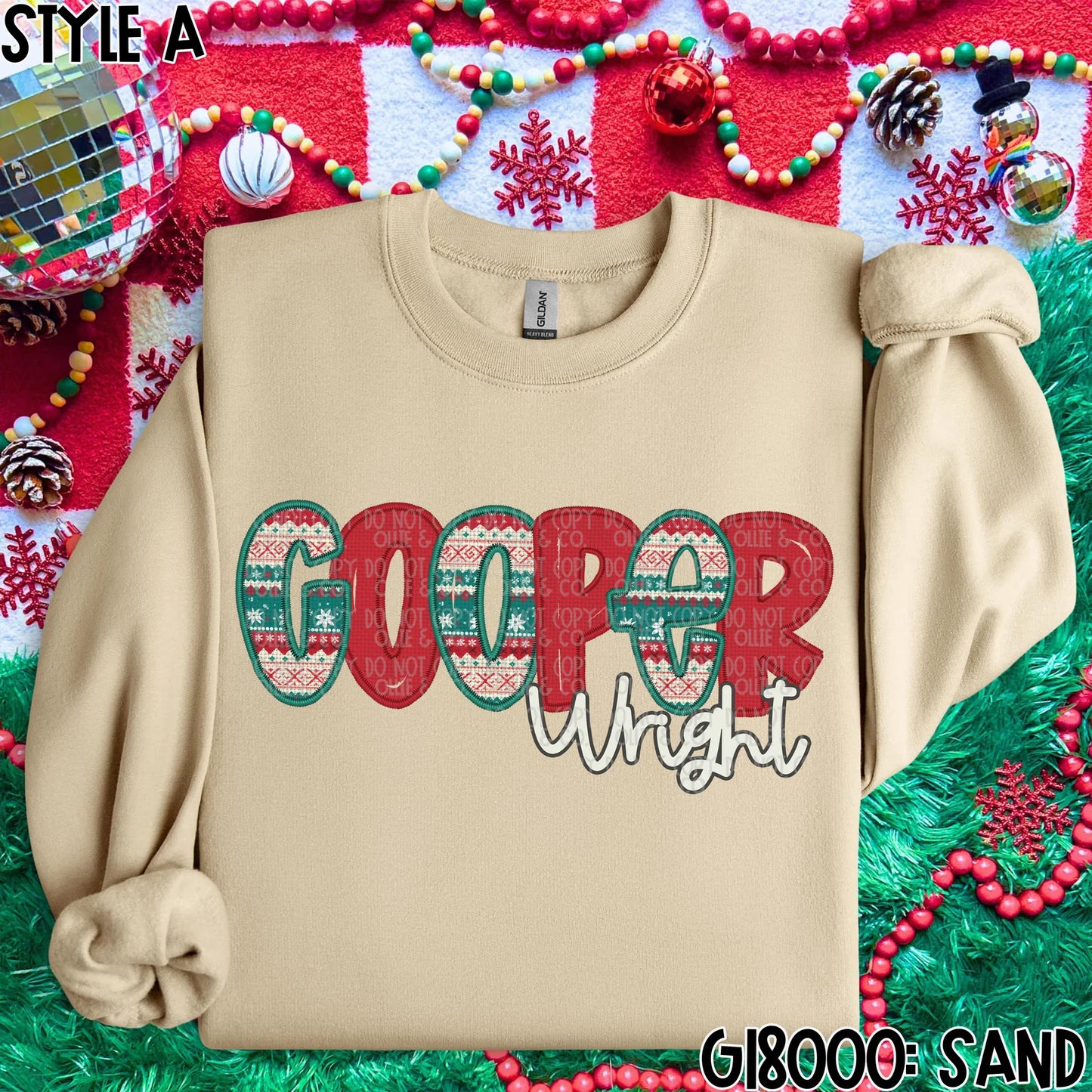 Faux Embroidery Christmas Sweater Names *OLLIE & CO EXCLUSIVE*-Ollie & Co.