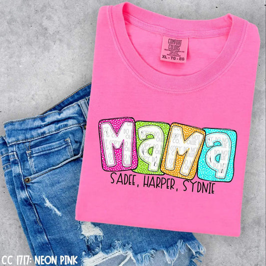 Bright Dotted Boxy- Mama, Aunt, Grandma, Etc. with Kids names-Ollie & Co.