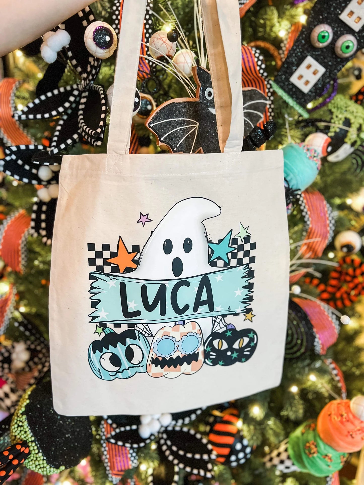 Retro Ghost Names Trick or Treat Tote Bag-Ollie & Co.