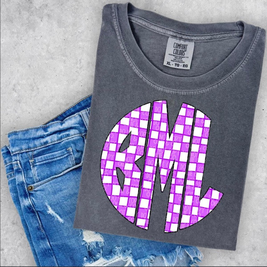 Purple Neon Checkered Monogram-Ollie & Co.