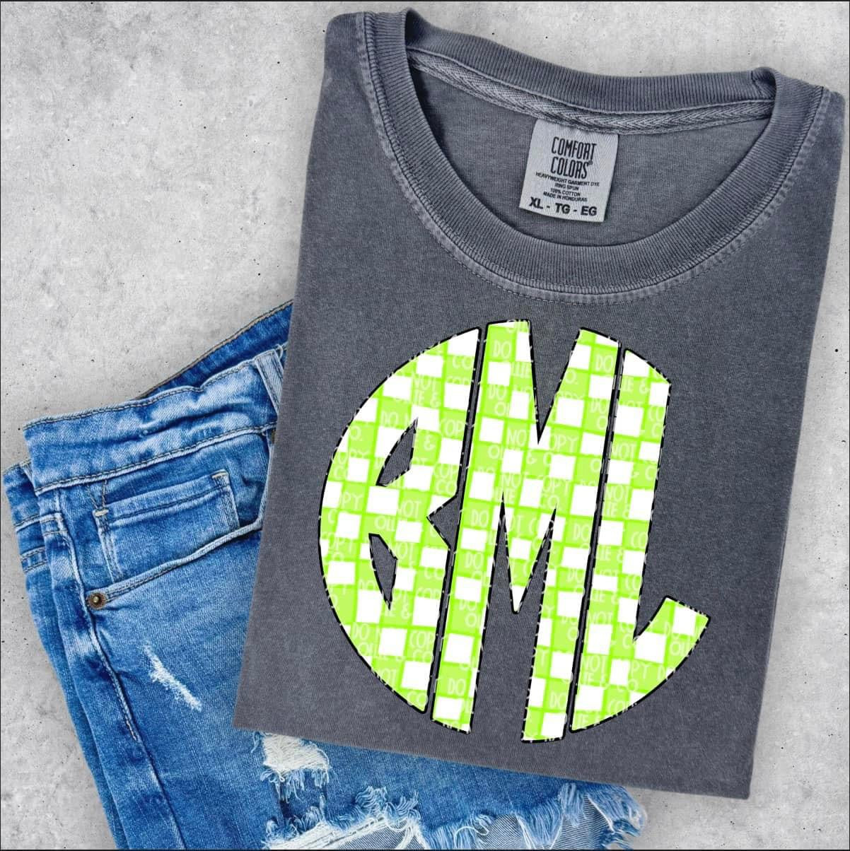 Green Neon Checkered Monogram-Ollie & Co.