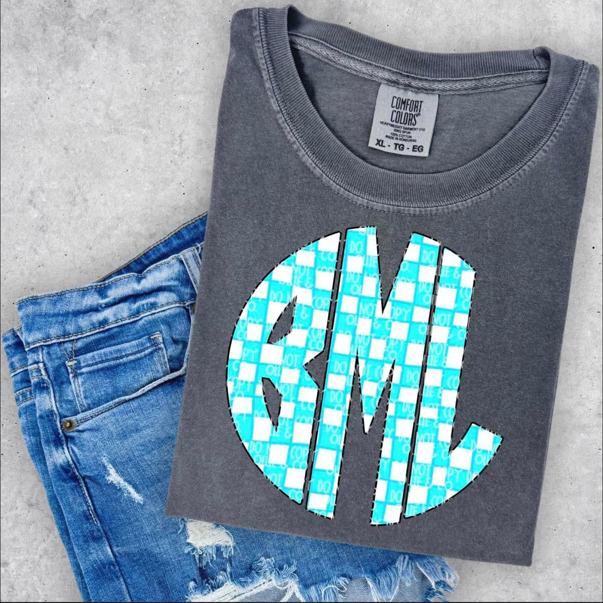 Blue Checkered Monogram-Ollie & Co.