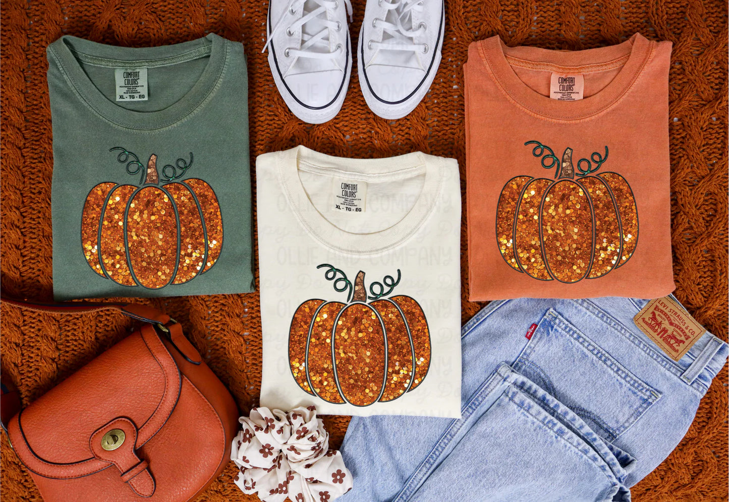 Faux Sequin & Embroidery Pumpkin-Ollie & Co.
