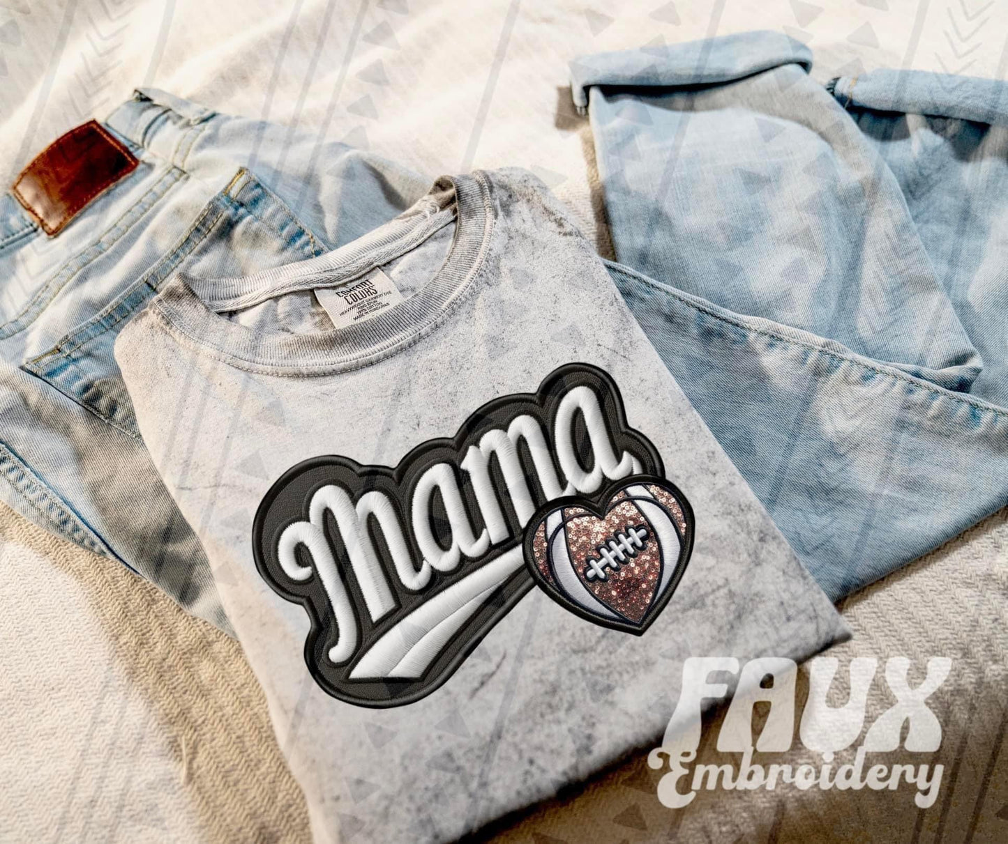 Faux Embroidered Mama Sports Patch (DTF) Color Blast Tee-Ollie & Co.