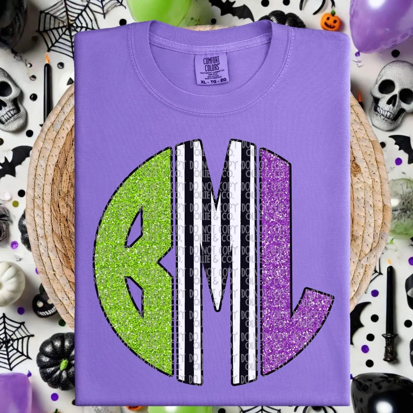 Lime Purple and Black white stripes Monogram-Ollie & Co.