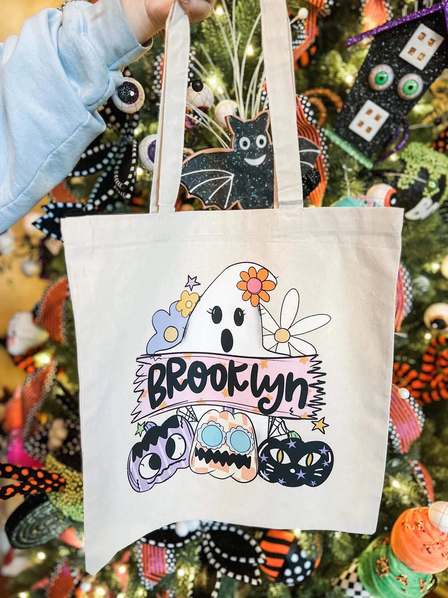 Retro Ghost Names Trick or Treat Tote Bag-Ollie & Co.
