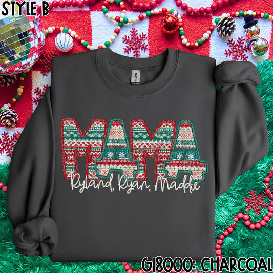 Faux Christmas Sweater Mama, Aunt, Grandma, Etc. with Kids names *Ollie & Co. Exclusive* (Copy)