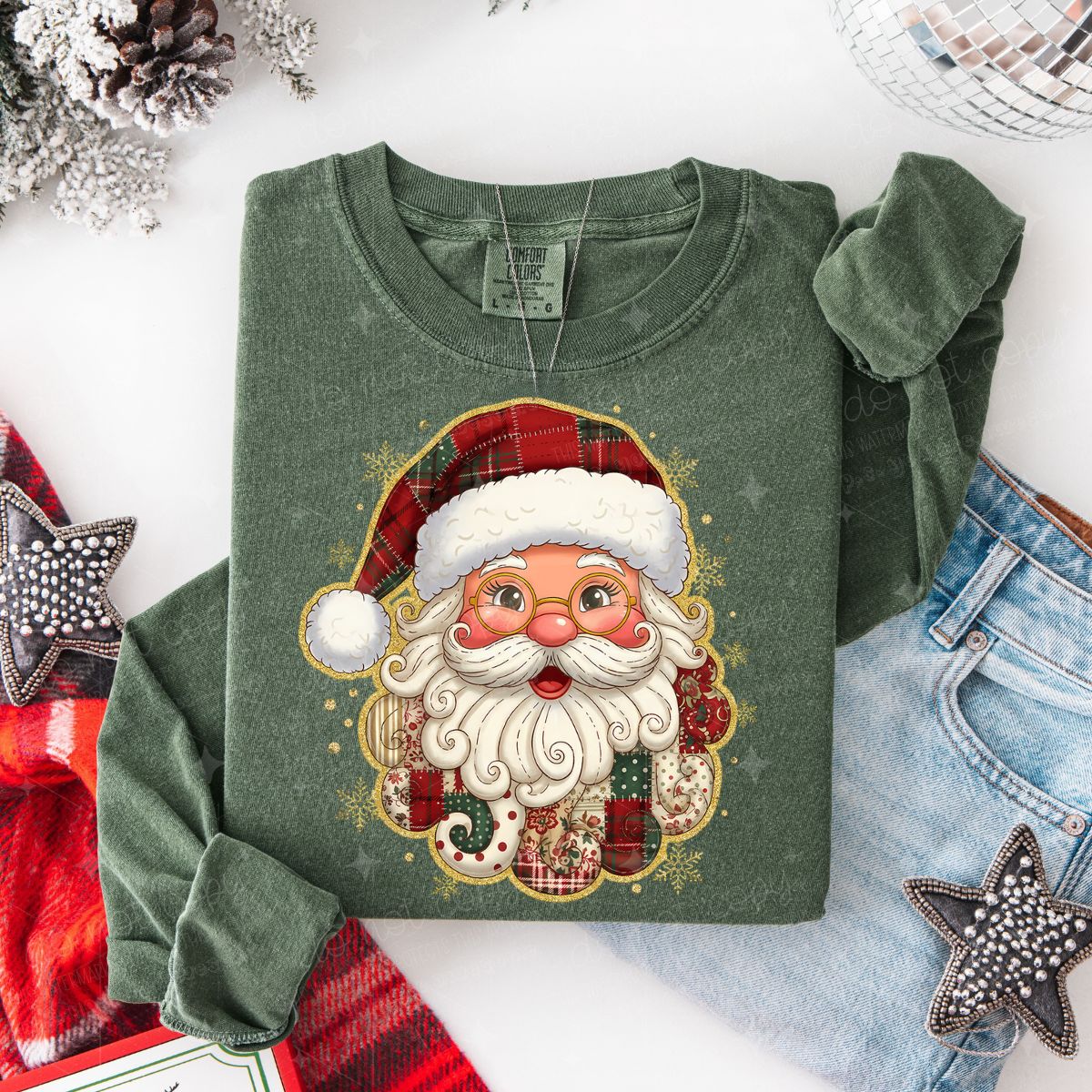 PATCHWORK SANTA - FAUX GLITTER