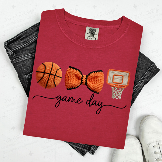 COQUETTE GAME DAY BASKETBALL BOW AND HOOP - FAUX YARN