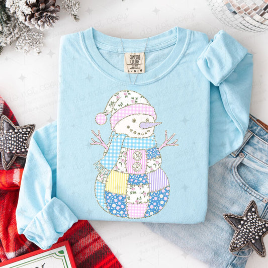 PASTEL PATCHWORK SNOWMAN - FAUX GLITTER