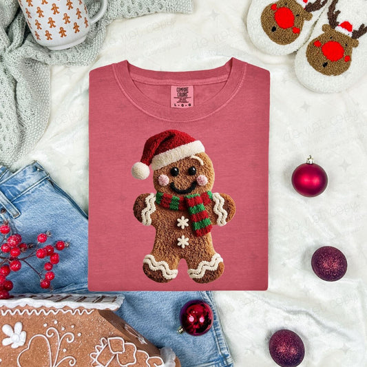 GINGERBREAD MAN WITH RED AND GREEN SCARF *FAUX YARN*