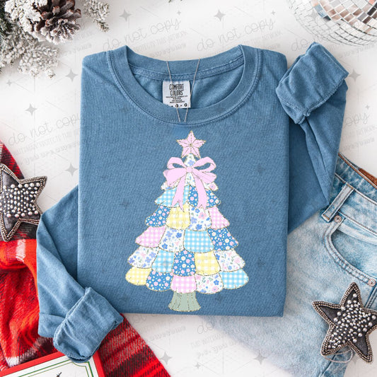 COQUETTE PASTEL PATCHWORK CHRISTMAS TREE - FAUX GLITTER